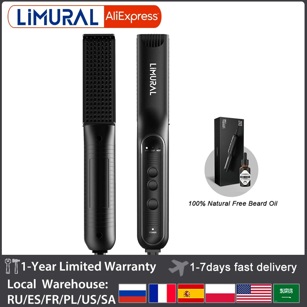 

Limural Beard Straightener for Men 3 in 1 Beard Straightener Brush Portable Heated Beard Straightener for Travel & Home & Gift