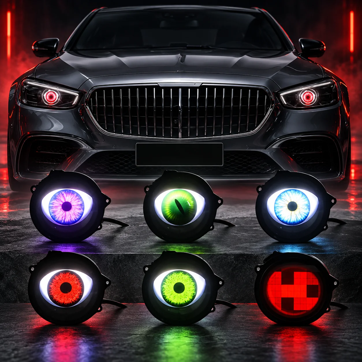 Car Demon Eye LED Headlight Projector Kit Colorful Custom Retrofit Lens for Night Driving Auto Shows Tuning Fans and Car Owners