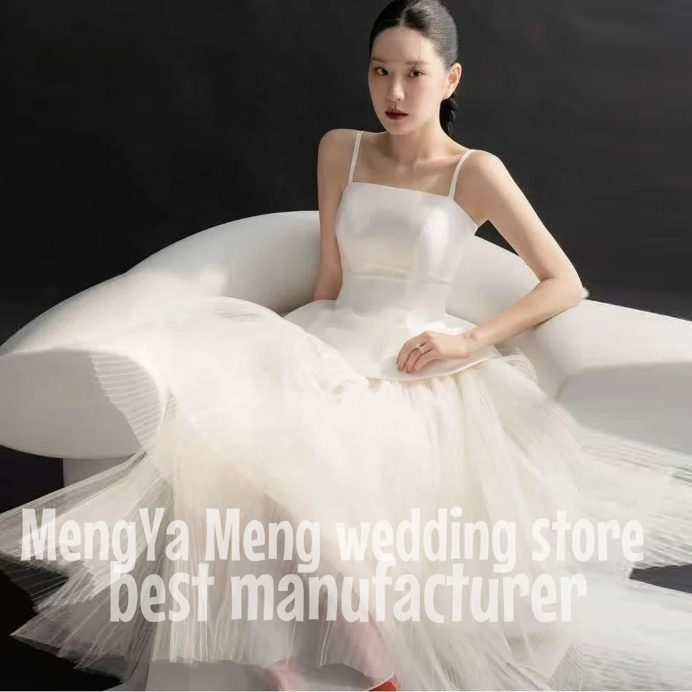 ZHUISHU فساتين زفاف كورية مخصصة على شكل حرف A متدرجة من التل بأربطة للعروس الرسمية وحفلات الزفاف والتصوير الفوتوغرافي فستان زفاف طويل