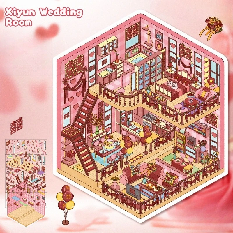 لطيف الكرتون 3D التراص غرفة تخطيط المشهد ملصق للأطفال فتاة لطيف الكرتون التصميم الإبداعي المشهد صائق الحلو الاطفال هدية