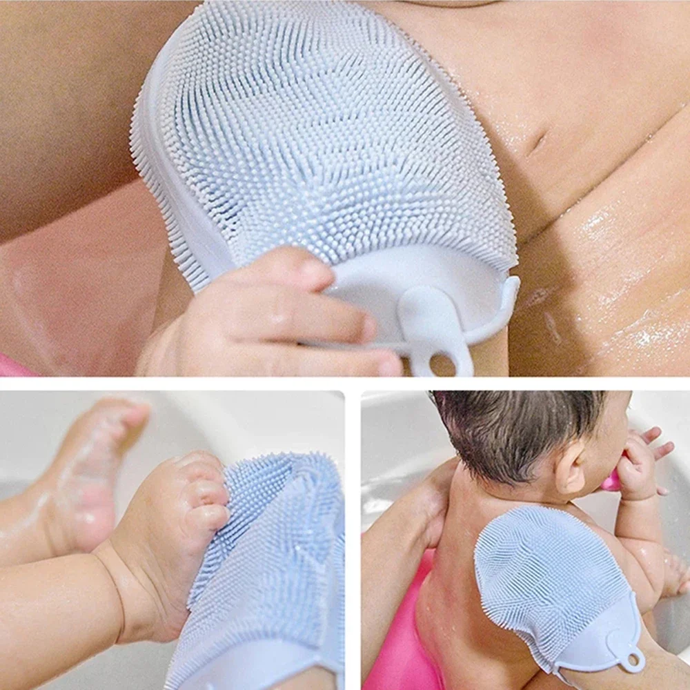 Sdotter 1pcs Silicone Massage Bath Brush with Hook Soft Exfoliating Bath Gloves Baby Showers Cleaning Brush Remover Scrub Shower