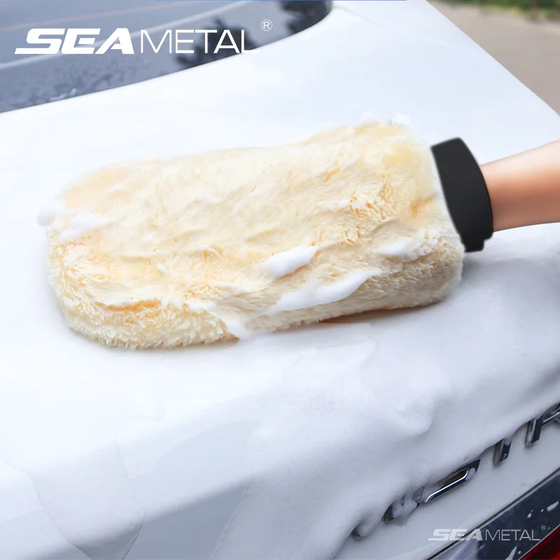 SEAMETAL Waterproof Car Wash Microfiber Gloves Soft Thickened Wool Plush Car Cleaning Mitt Double-faced Glove Car Wash Supplies