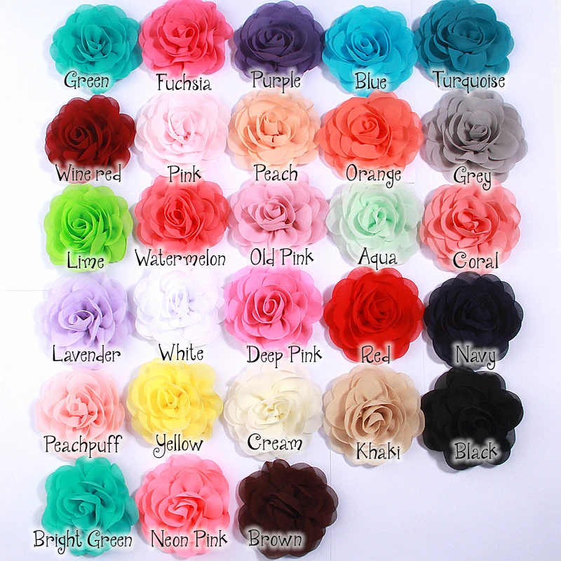 5Pcs 8cm Petals Poppy Chiffon Fabric Flower for Baby Girls Hair Accessories Rolled Rose Headbands No Clip Perfect Craft Projects