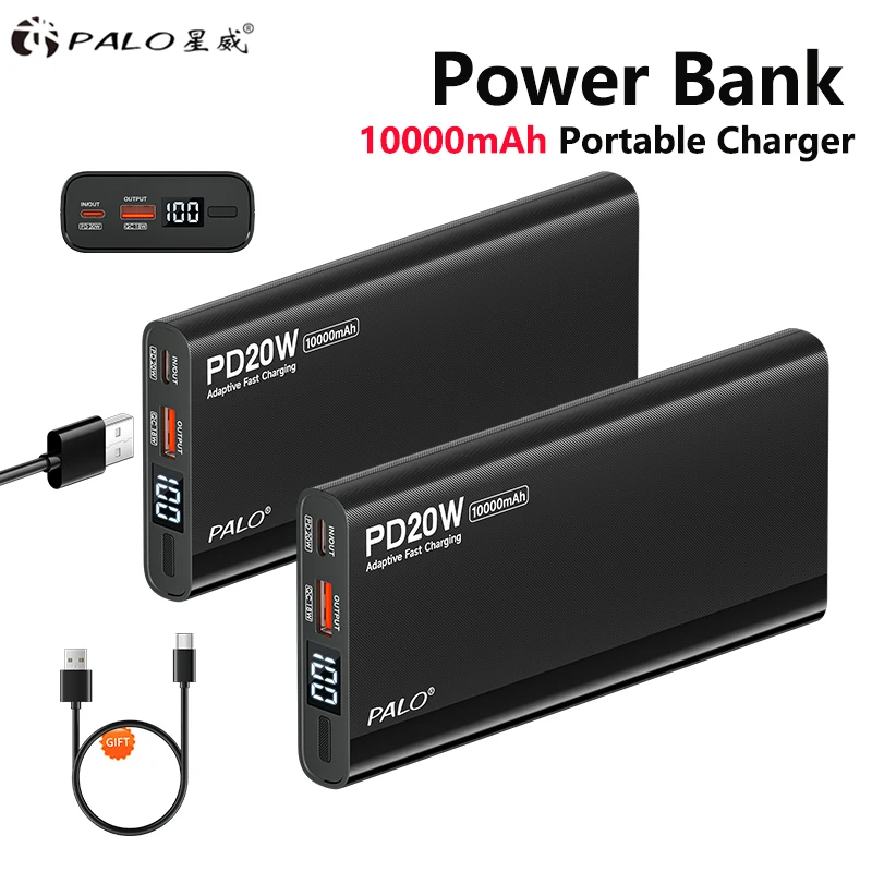 

Power Bank 10000mAh PD20W Quick Charge Powerbank Portable External Battery Charger For iPhone Huawei Samsung xiaomi For Tablet