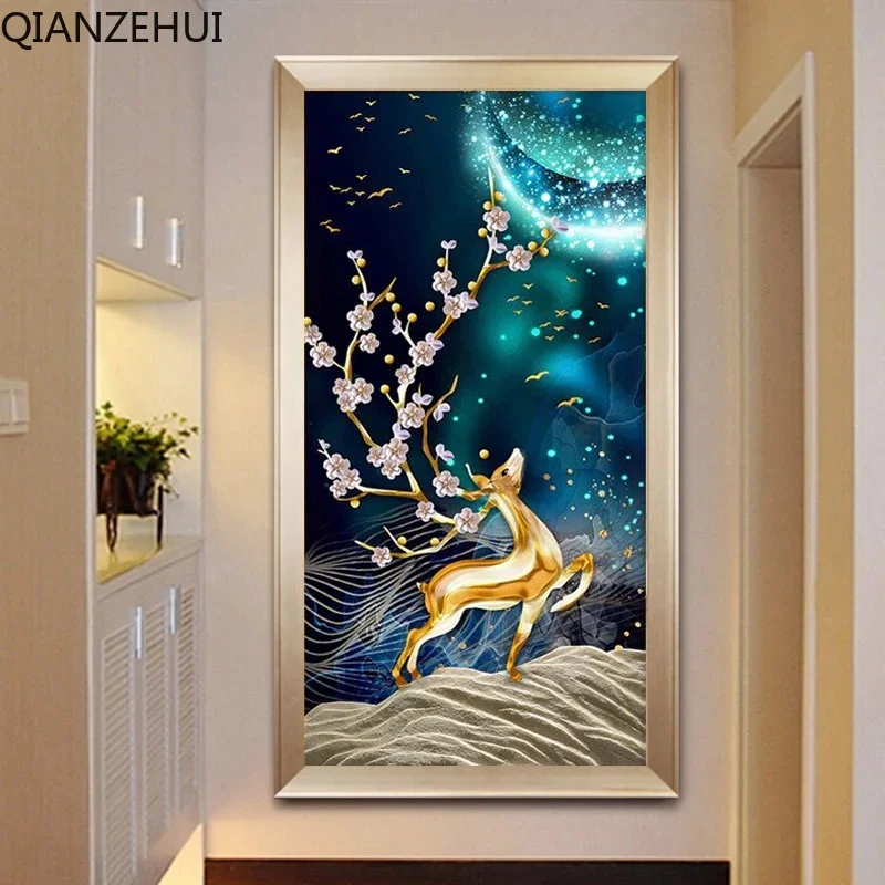 

DIY full Diamond Embroidery,Round Diamond Abstract Annual Hair Fortune Deer Living room decoration rhinestone Diamond painting