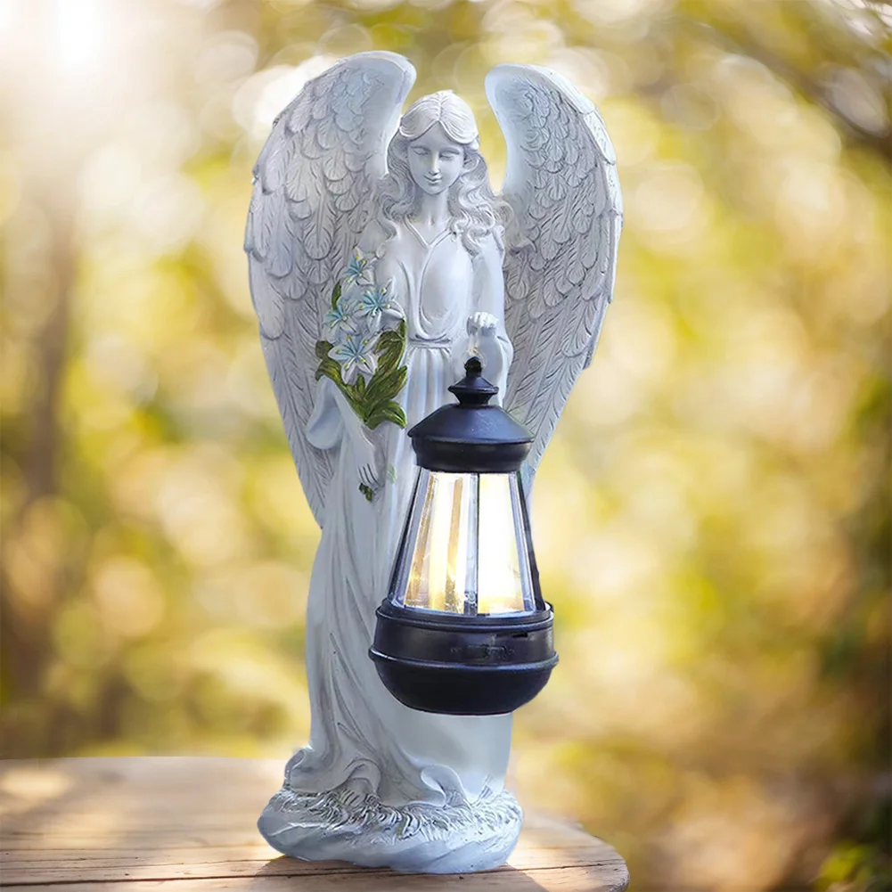 

Solar Fairy Wings Statue Lamp Auto On & Off Decorative Angel Figurine Lantern Fairy Figurine Decor Lamp for Outdoor Garden Decor