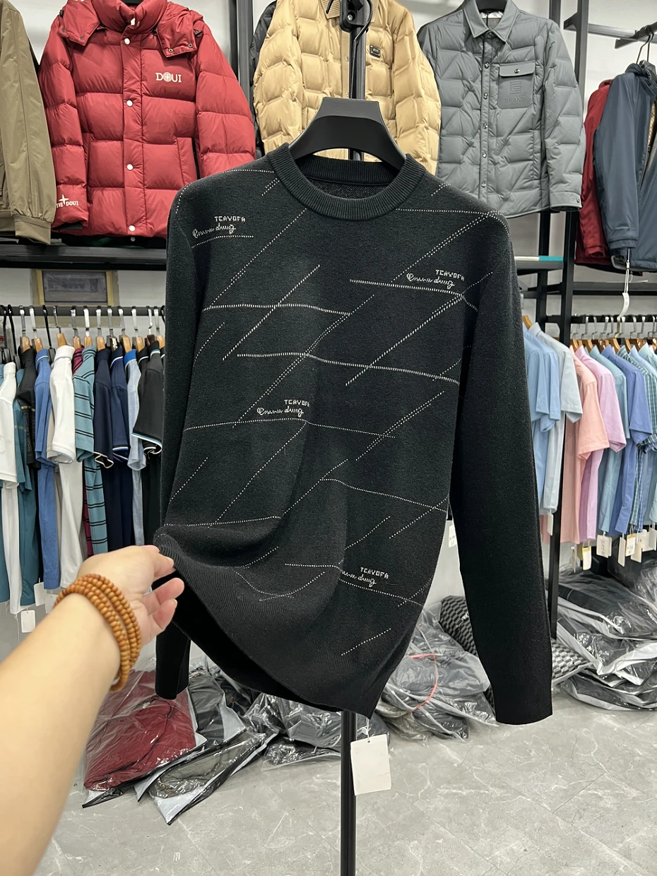 

Мужской утепленный вязаный свитер Liu Home с круглым вырезом, повседневный, осенне-зимний, с геометрическим узором, теплый, с длинными рукавами