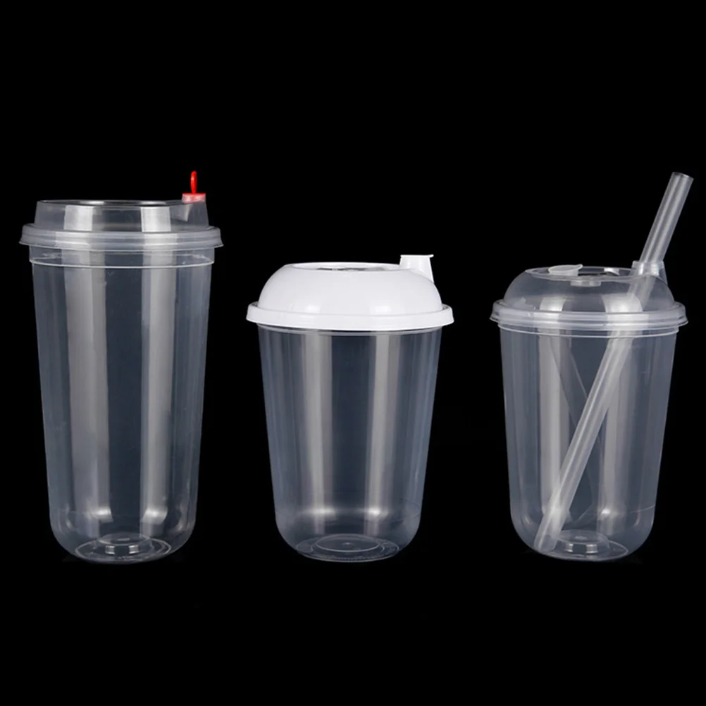 Vasos desechables en forma de U para beber, diseño transparente para té helado, burbujas, zumo de té, batidos, vasos de plástico para cafetería y fiestas, 20 piezas