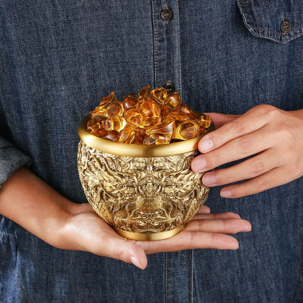 

Brass Dragon Cylinder Decorative Bowl for Desktop Chinese Fortune Bowl Chinese Fortune Basin Golden Treasure Bowls nament