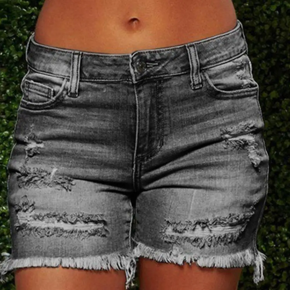 Korean Vintage Lady Mini Pants Retro Denim Shorts for Women A-line Solid Ripped Sexy Ripped Jeans for Women Patchwork A-line