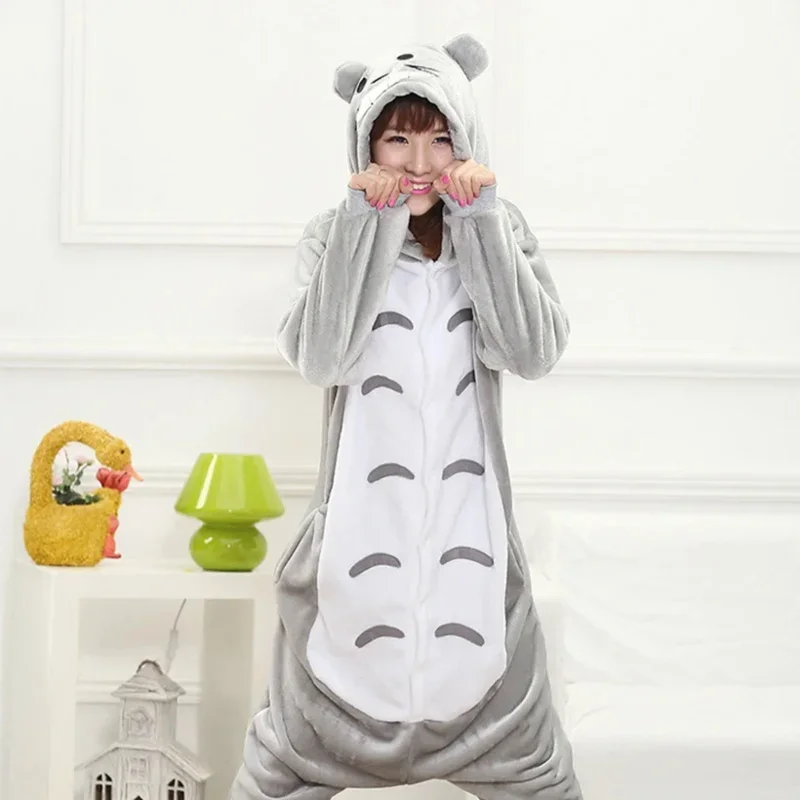 Adults Animal Kigurumi Totoro Pajamas Sets Sleepwear Cosplay Zipper Onesie Hooded Women Men Winter Unisex Cartoon Pajamas