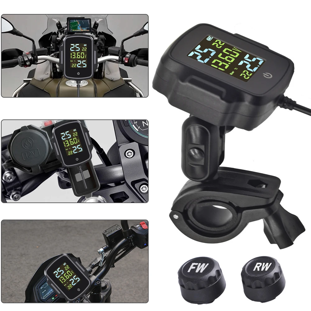 Motorcycle TPMS With QC 3.0 Fast Charging USB Output Motorbike Tire Pressure Monitoring System Tyre Temperature Alarm System