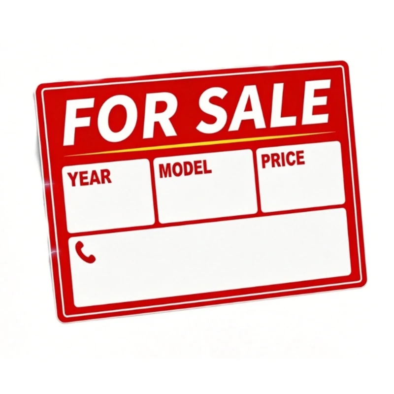 D8KE Car Window Selling Sign With Back, Vehicle Listing Display With Year Model Price Phone Info Sections, 11.81 X 7.87