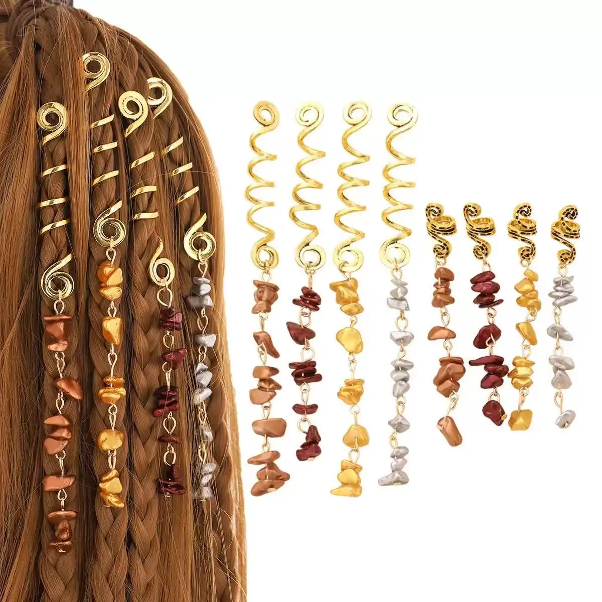 8PCS Viking Snake-Shape Retro Pendant Dreads Hair Rings Ancient Norse Style Beadings for Fashion Accessories view 5