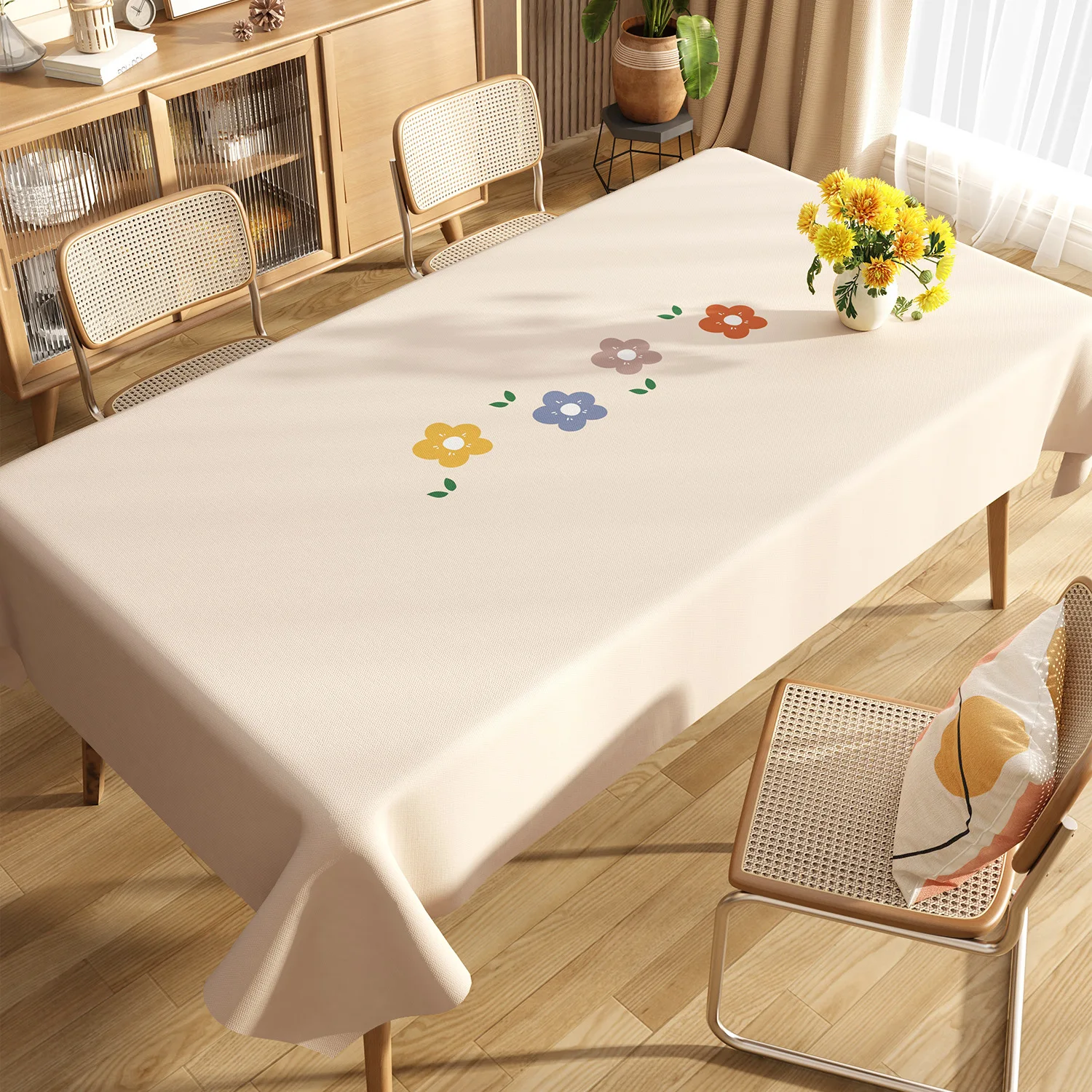 VIKAMA Sun Cream Yellow Watercolor Rectangular Tablecloth Washable Dining Table Cover for Kitchen Party Home Decoration
