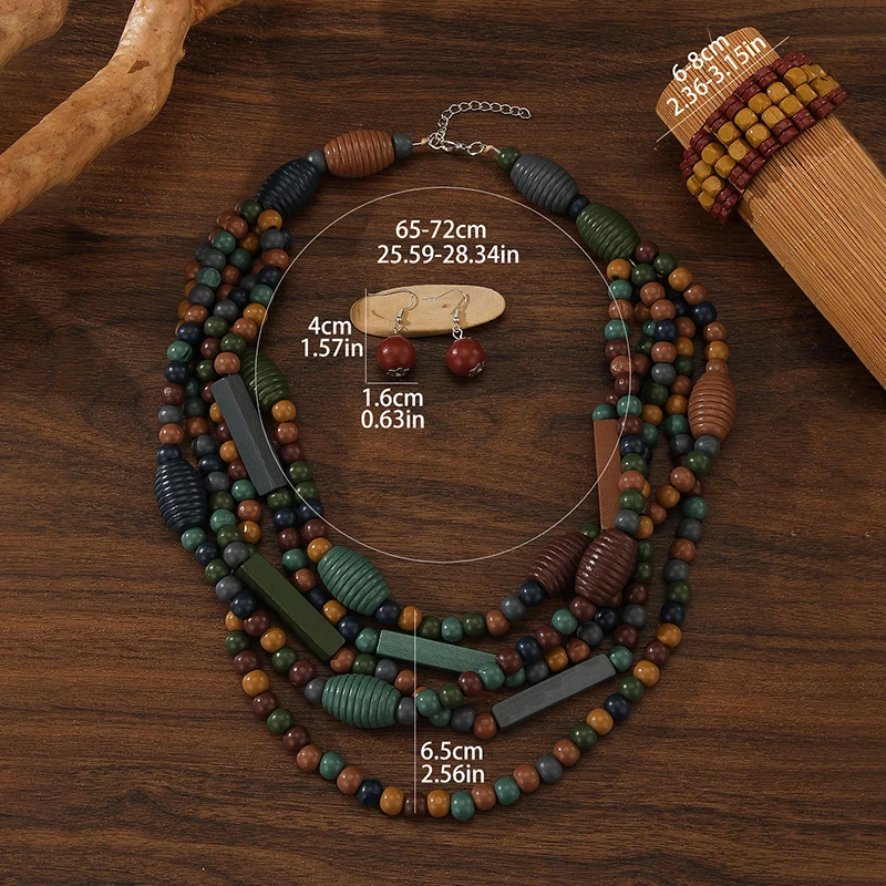 Multi-layer Handmade Wood Beads Jewelry Set for Women