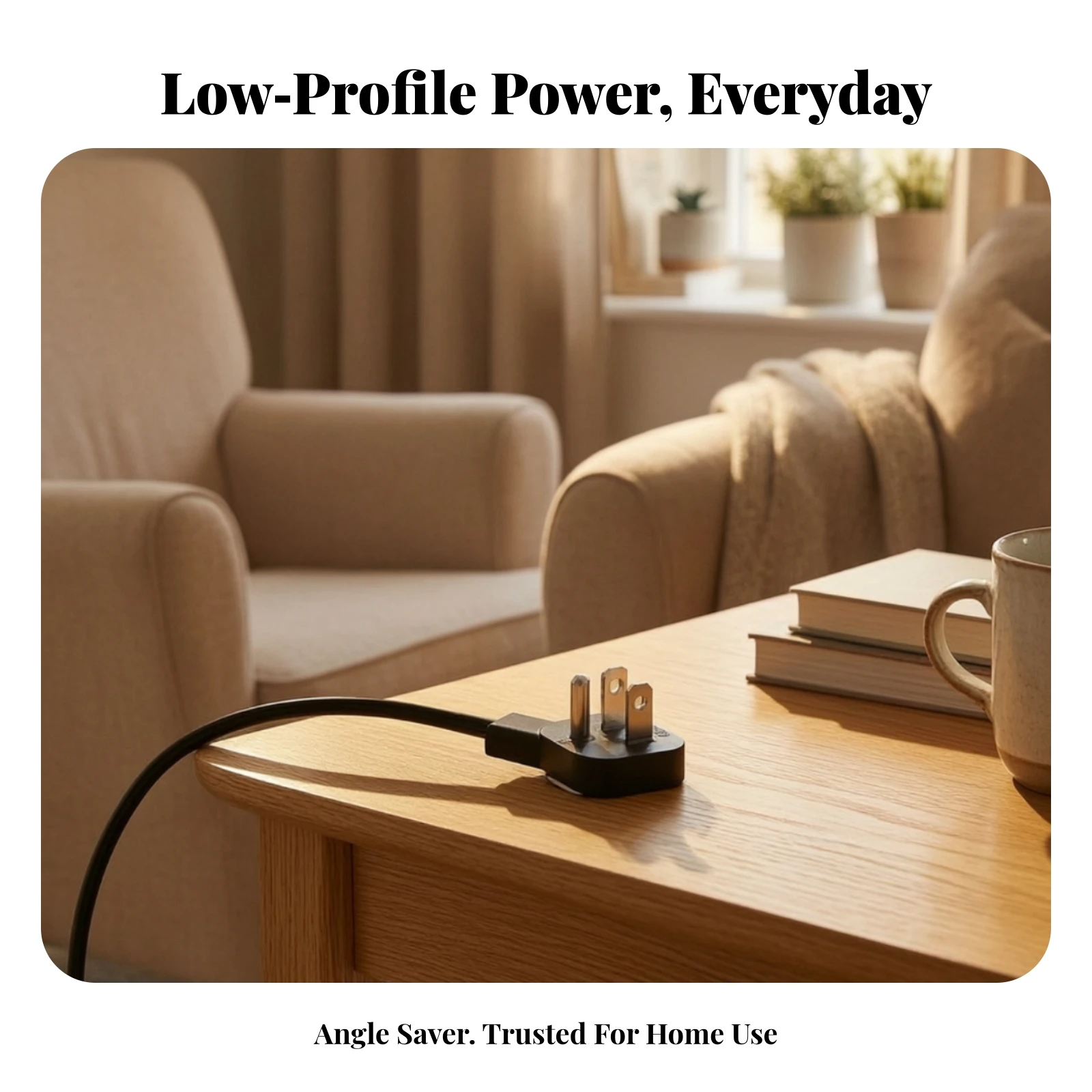 Three-Prong Power Cord Ultra-Thin Angled Plug Power Cord Slim Sturdy for Limited Clearance Installations