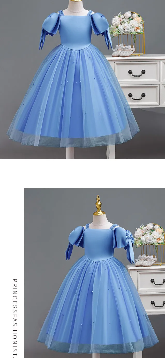 Princess Girl Evening Dresses Bow Children Elegant Dress for Party Girls' White Clothes