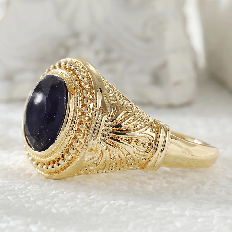 Retro Palace Style Golden Plated Ring Inlay Purple Tone Synthetic Zircon Ring Ladies' Anniversary Date Design Accessory