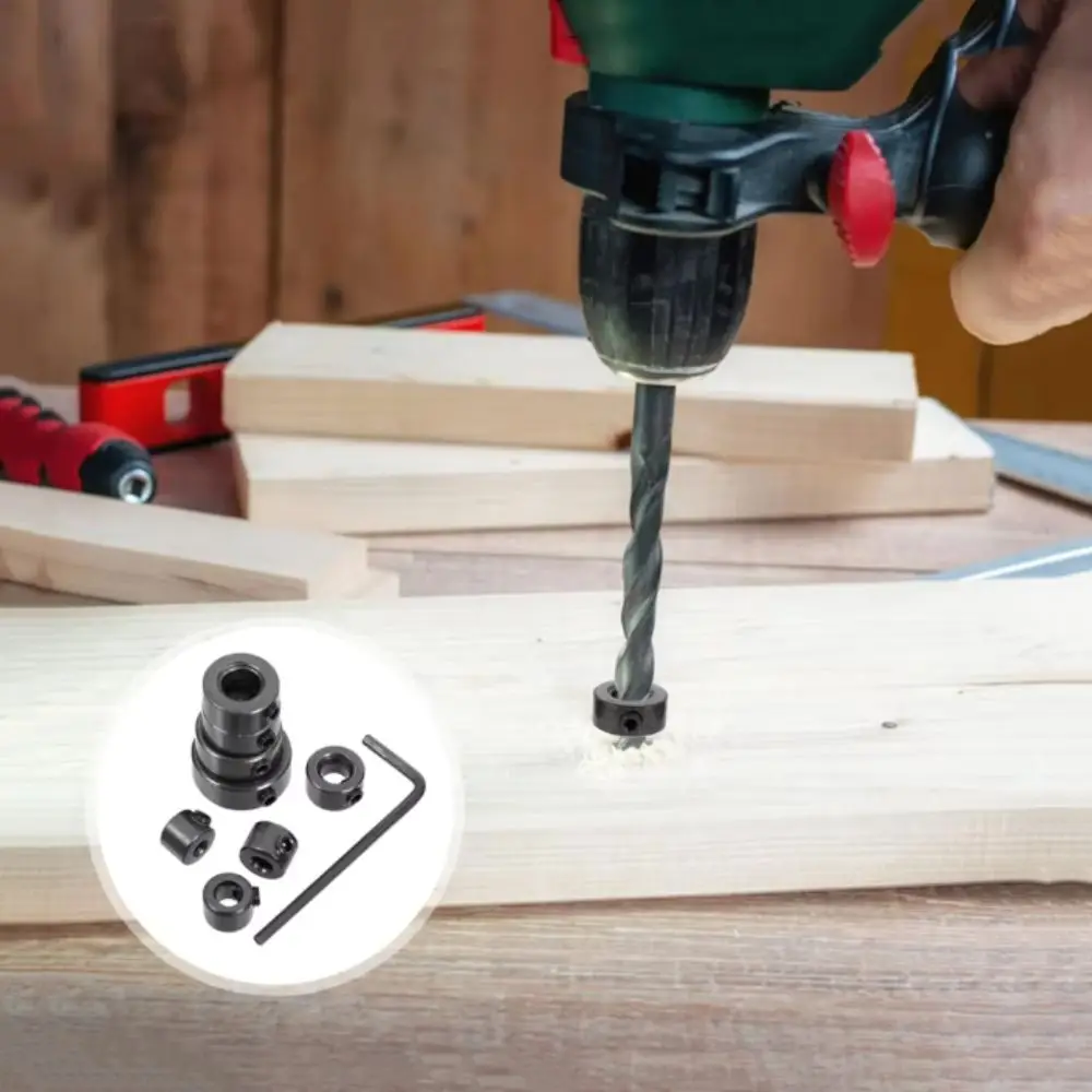Kit Steel Drill Stop Collar Metric Adjustable Depth Limiter Ring Lock Press Hole Guide Woodworking