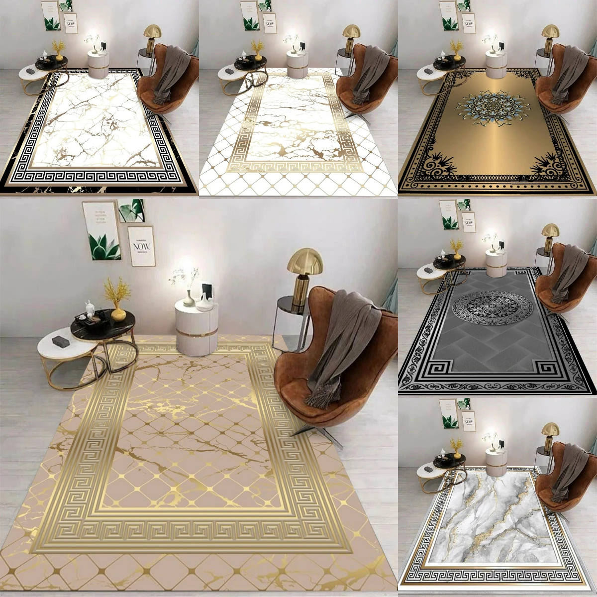Coffee Tea Lounge - Tappeto moderno dorato di lusso Decorazione