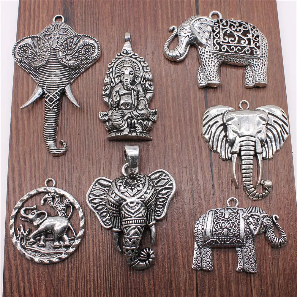 2 uds dijes elefante grande para fabricación de joyería DIY accesorios de joyería Color plata antigua dijes colgantes de elefante grande
