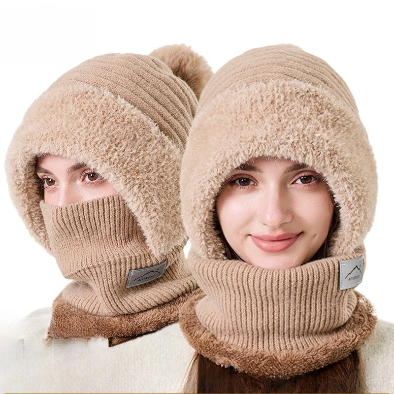 Rabbit Fur Knitted Hat, Ear Protection, Fleece, Warm Twist Three Hair Ball Hat, Simple and Versatile, Showing Small Face