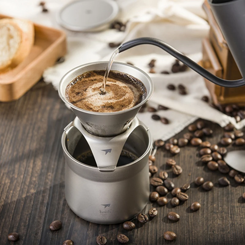 KEITH Titanium Coffee Maker Set with Filter Funnel, Lightweight Leisure Travel Tableware Titanium Teapot Kit 220ml Ti3911