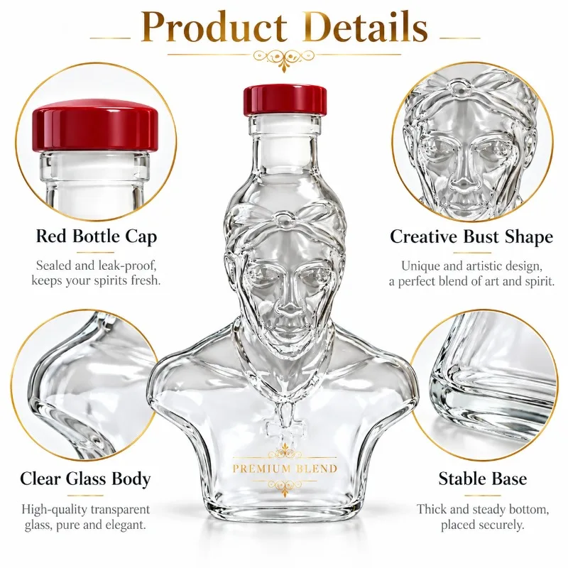 Tupac Shakur Bust Shaped Glass Decanter Bottle, Hip Hop Rap Legend Memorial Decorative Liquor Bottle, Unique Figurine Ornament