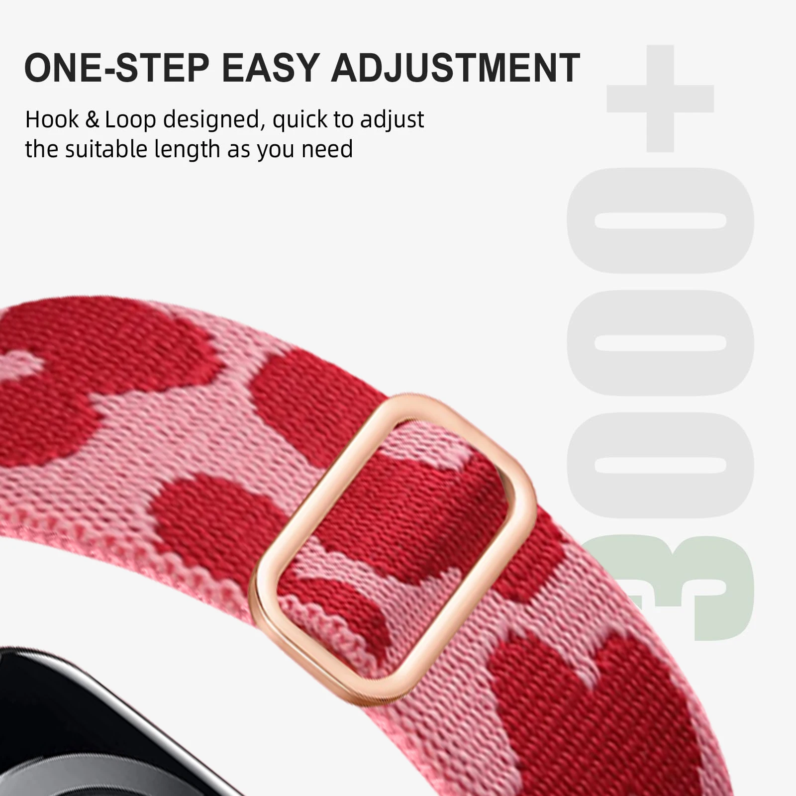 Love/Blumenmuster, weiches, atmungsaktives, dehnbares Solo-Loop-Band aus Nylon, elastisch, geflochten, kompatibel mit Apple Watch 38–49 mm – Detail 2