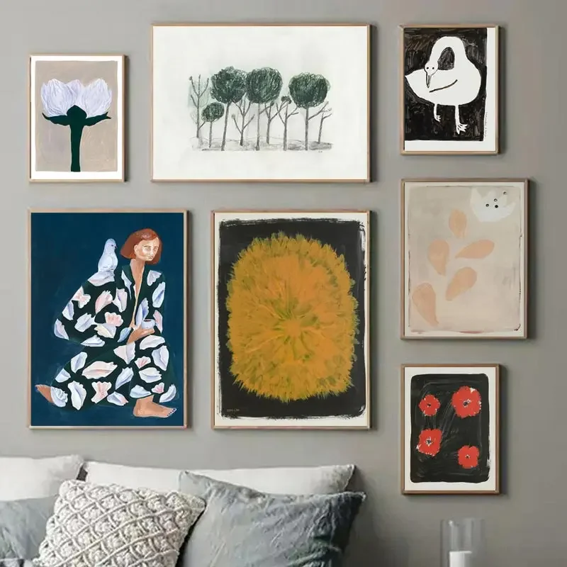 Nordic Posters And Prints Fine Little Day Swan Flower Trees Woman Wall Art Canvas Painting For Home Picture Bedroom Decor