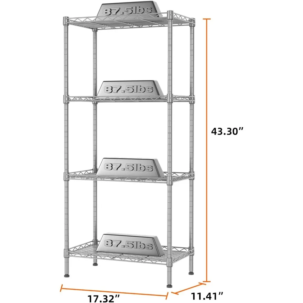 SINIncome YE-Étagère de rangement réglable à 4 niveaux, étagère en fil métallique, capacité de charge de 350lb, rangement en métal T1 pour cuisine, bureau, maison