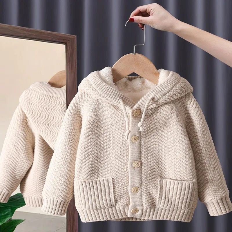 

Korean Autumn Winter Cotton Hoodie Cardigan Lambhair Sweater New Outerwear Casual Clothes Children From 2 To 8 Years