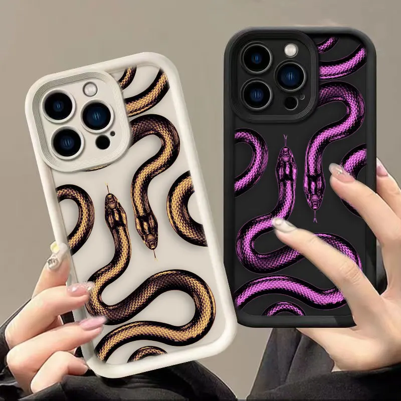 Deluxe Gold Purple Black Snake Luxtury Phone Case For VIVO V20 V23 V23E V25 V27 V29 V30 V30E X60 X70 X80 X90 X100 PRO 4G 5G Case