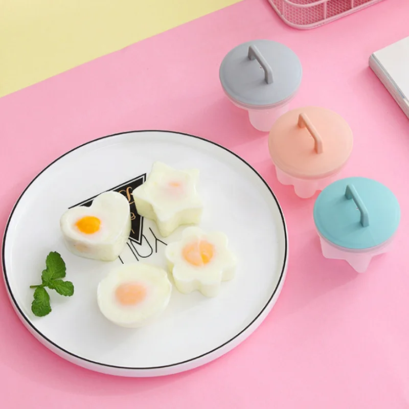 4pcs/set PP Kitchen Egg Steamer Creative Heart Shaped Circular Flower Shaped Star Shaped Steamed and Boiled Egg Mold