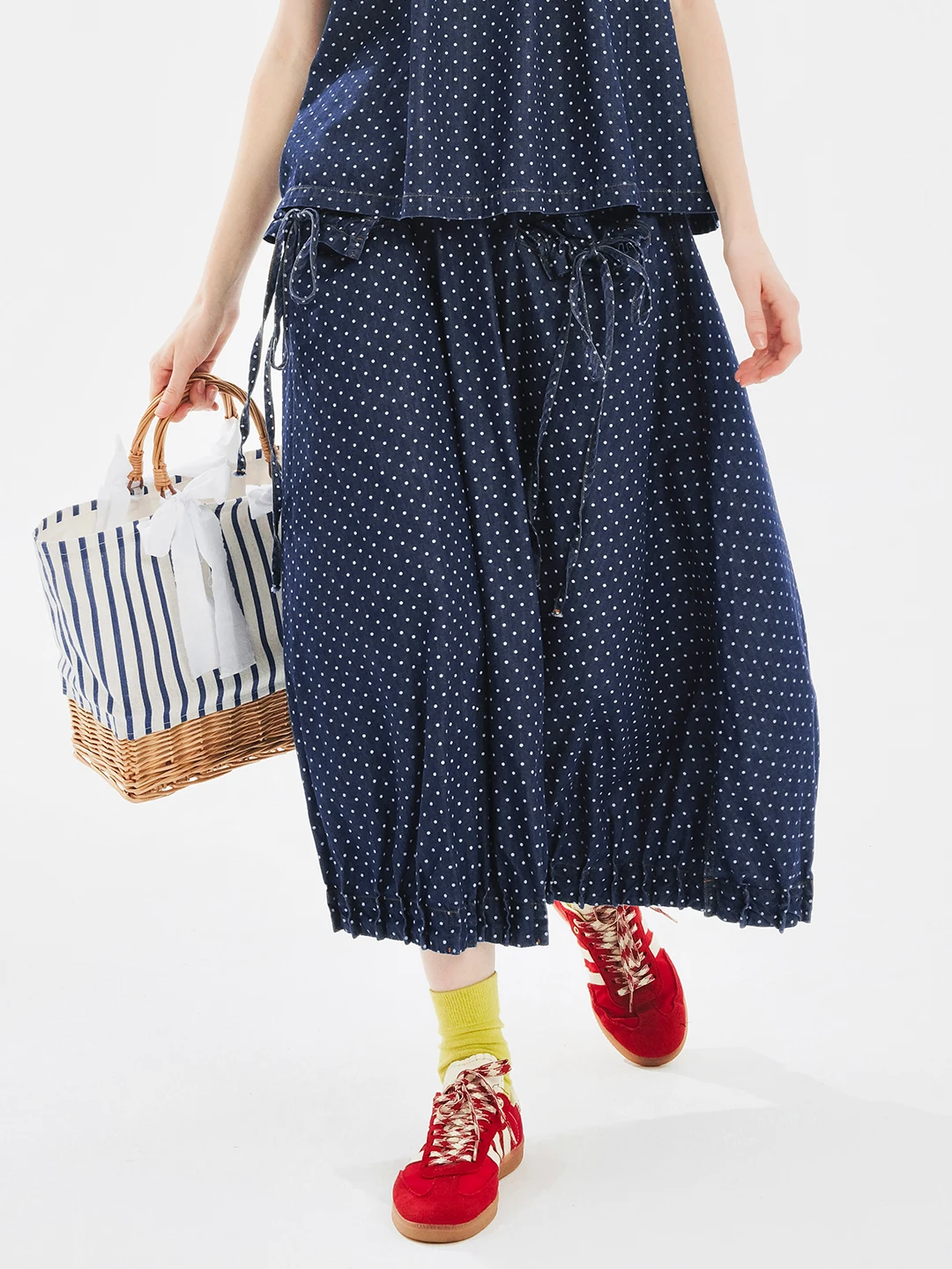 imakokoni 2024 summer new Korean style versatile polka dot denim pleated skirt 244734