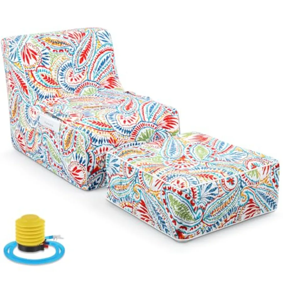 

Outdoor Inflatable Bean Bag Chair and Ottoman, Portable Inflatable Bean Bag and Ottoman with Handle for Patio Garden Home Boho