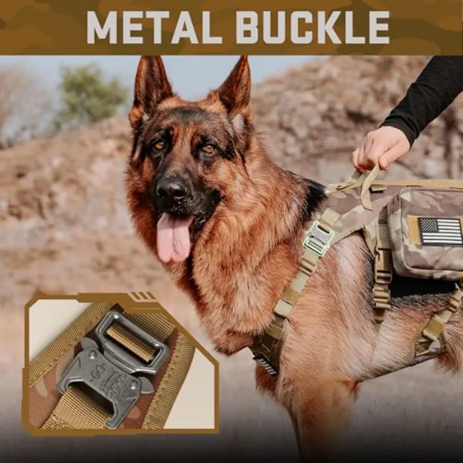 Tactical Dog Harness Tactical Dog Collar with Bungee Leash Set, No Pull Military Dog Harness for Walking Training, Adjustable f view 5