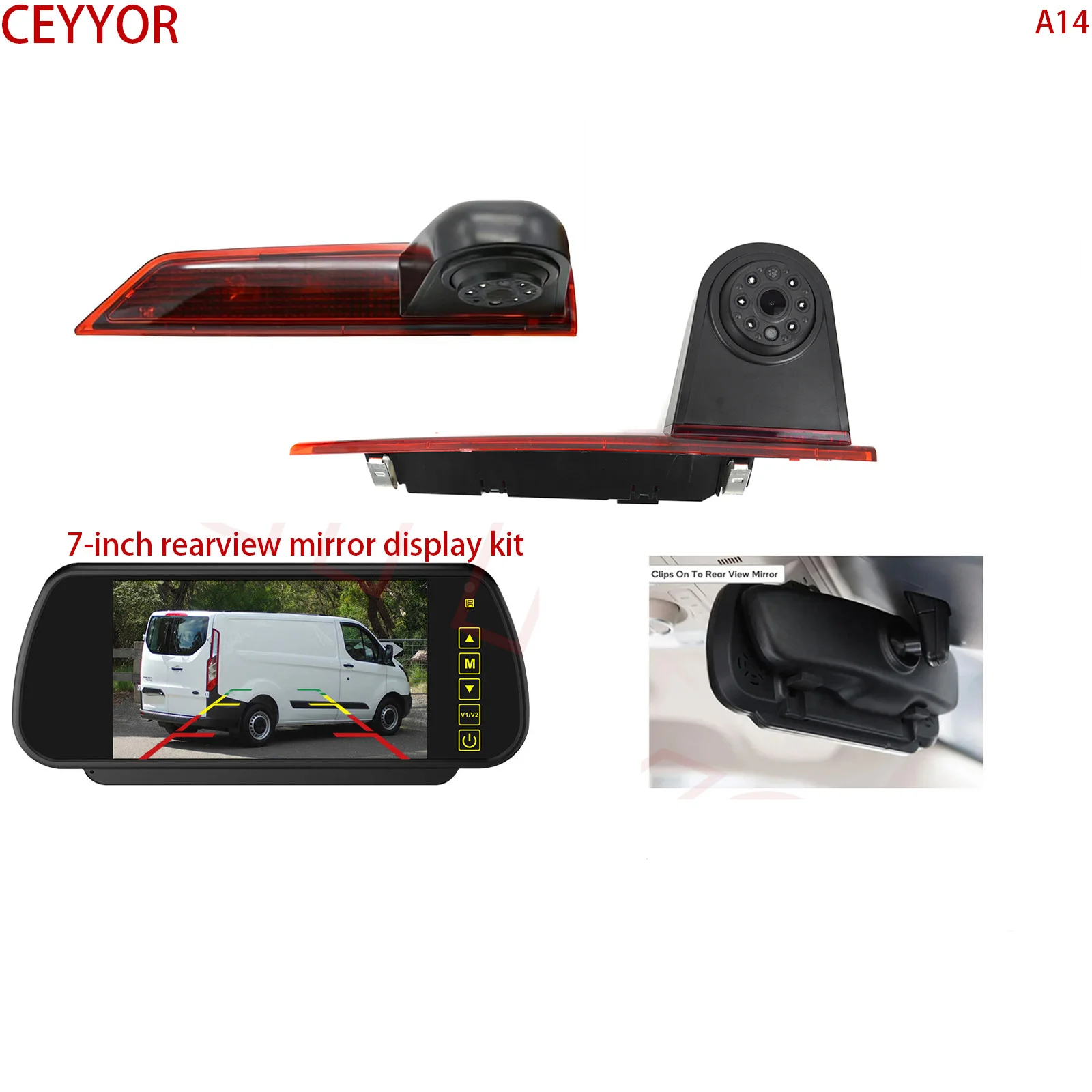 

The third brake light Applicable to Ford Transit Custom(mai 2016-présent）Reverse cameraEquipped with a 7-inch display screen
