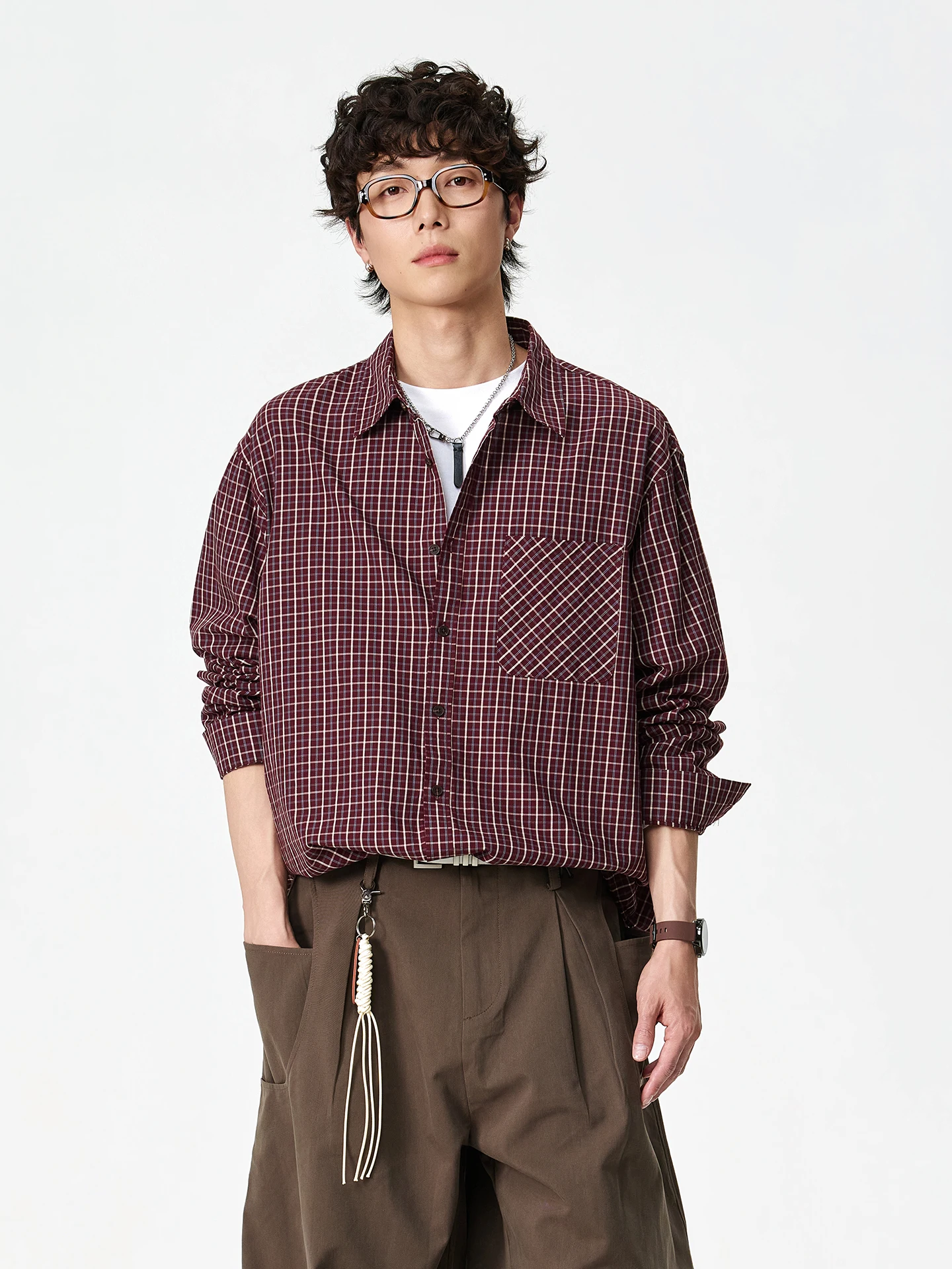 

American Retro Contrast Color Patchwork Plaid Collar irt Spring Casual Lazy Sle Couple Cotton Long Sve Button up