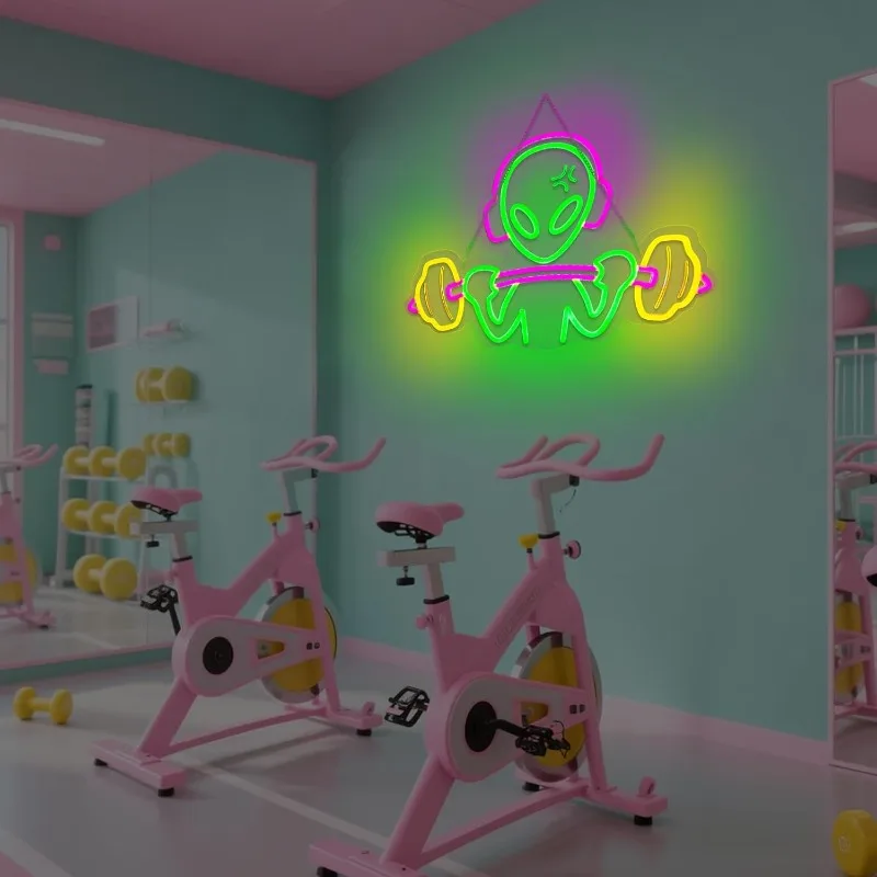 Alien Neon Sign for Wall Decor, Gym Wall Decor Neon Light Dimmable LED Decor for Gym, Teen Room, Game Room Decor (Green Alien)