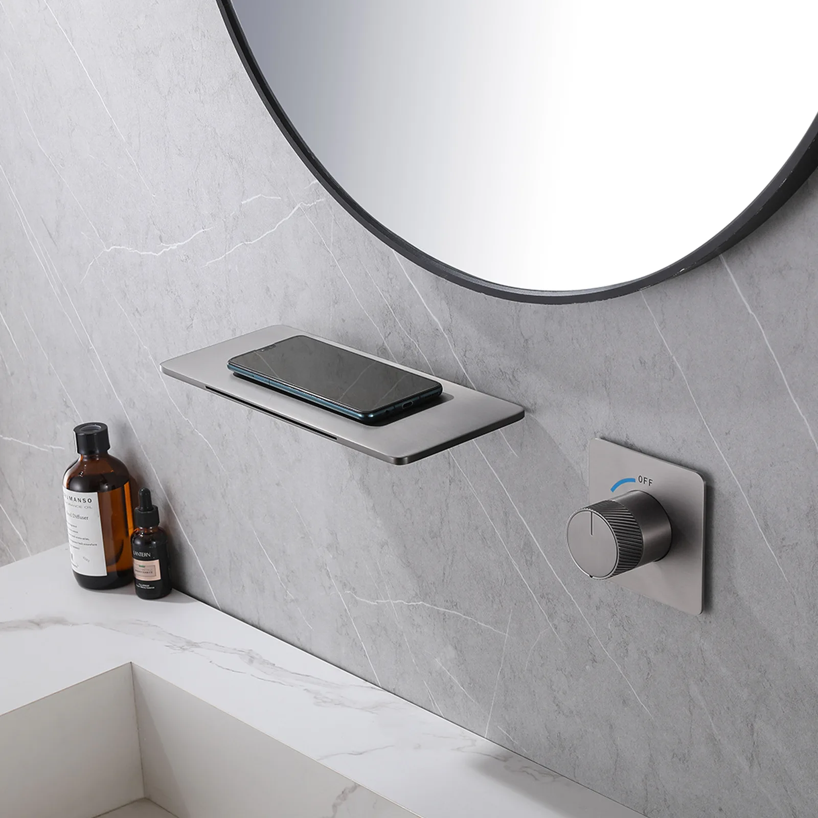 Concealed 2-Function Shower & Bath Tap Set, ABS Overhead Shower Head, Hot Cold Control Valve, Gunmetal Gray Finish for Bathroom