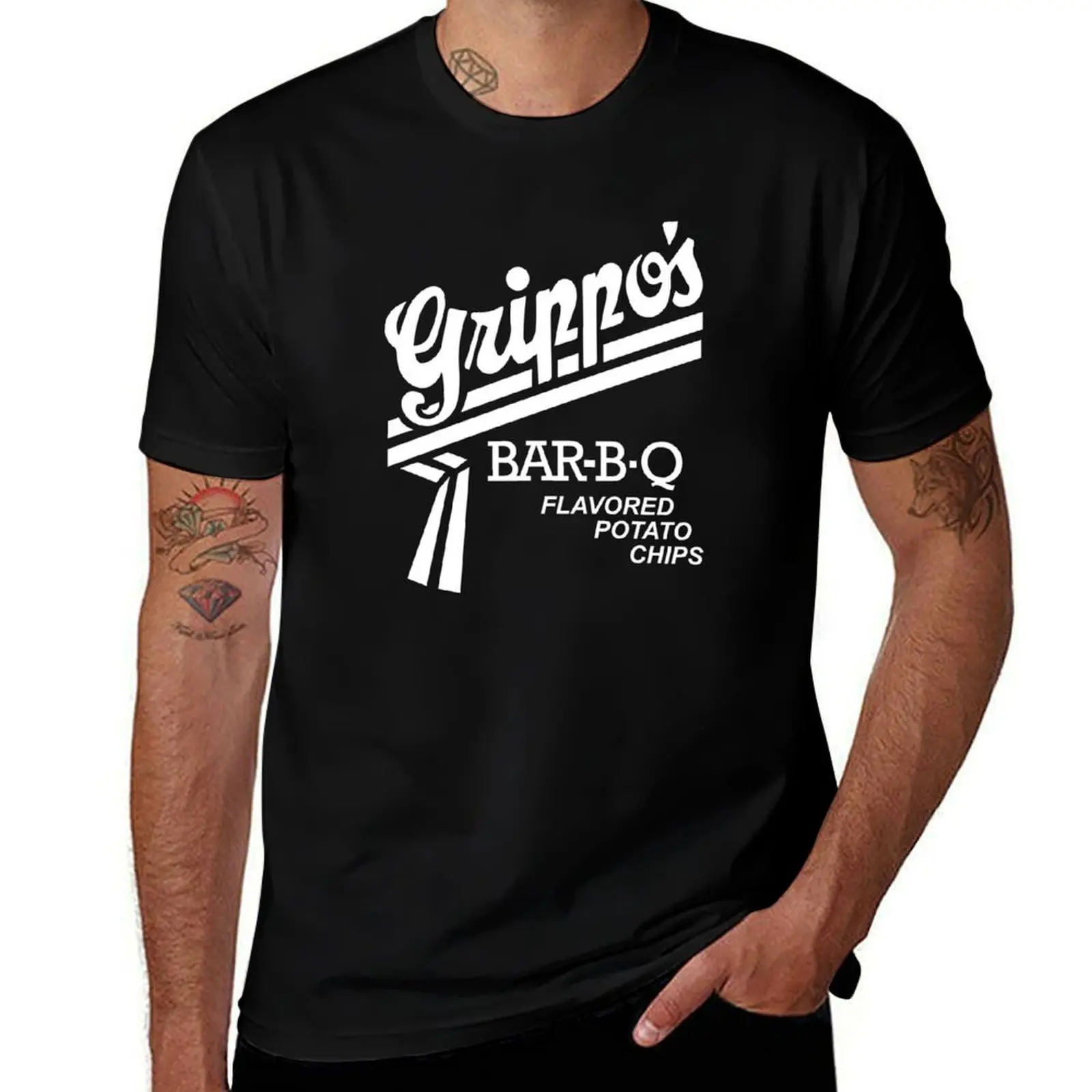 Camiseta blanca con patatas fritas con sabor a grippo's bar-b-q, camisetas g para hombre, camisetas gráficas para hombre