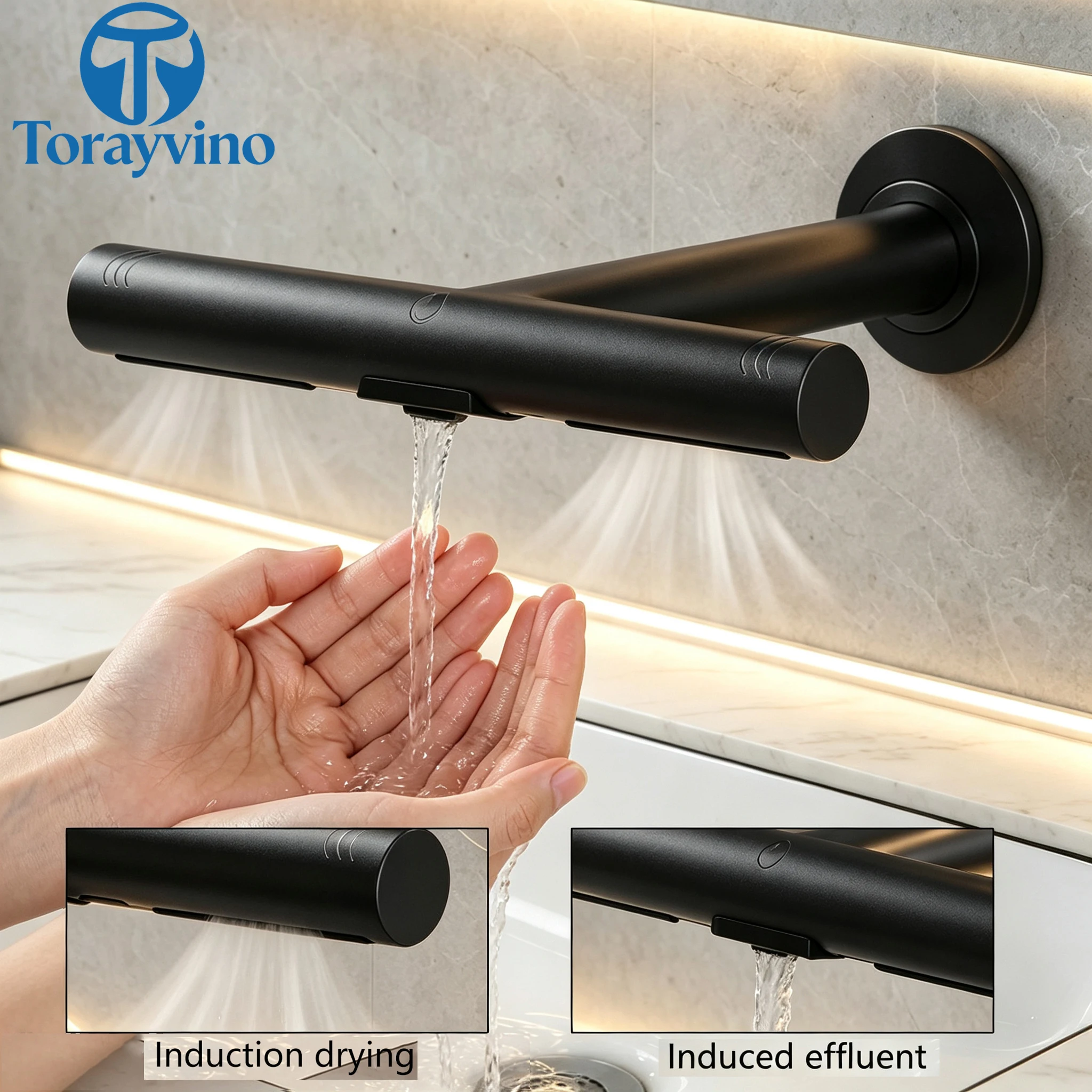 Torayvino Bathroom Faucet Hands Dryer 2 in 1 Design Automatic Hands Washing Wall Mounted Drying Machine Sink Tap Powerful Hand