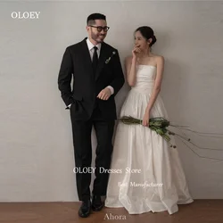 OLOEY Simple A Line Taffeta Korea Wedding Dresses Customized Photoshoot Strapless Corset Back Floor Length Bridal Gown Plus Size