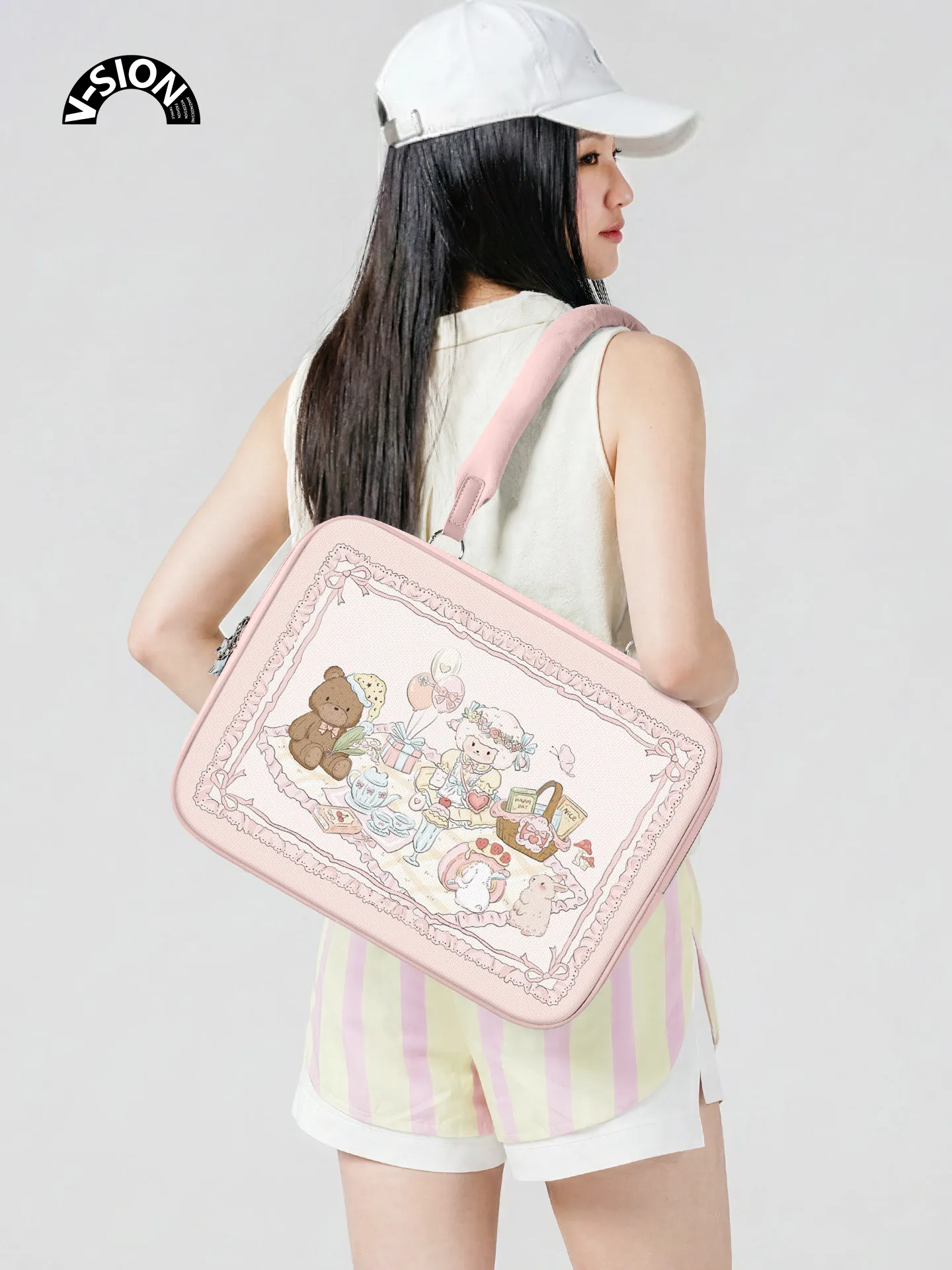 Girls Cute Sweet Cartoon Print Laptop Bag Shoulder Bag for 13.3-15 Inch Handbags for Women