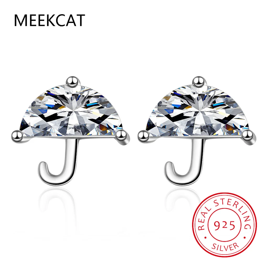 Korea Cute Inlaid Zircon Small Umbrella Stud Earrings for Women 925 Sterling Silver Fashion Simple Jewelry Brincos de Prata