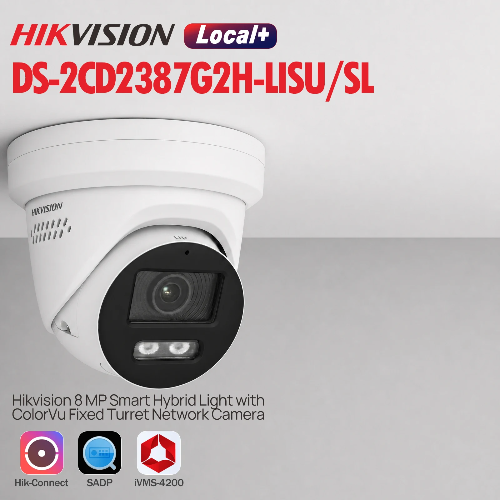 Hikvision DS-2CD2387G2H-LISU/SL Telecamera IP Turret 8MP 4K ColorVu con Luce Ibrida Intelligente, Luce Stroboscopica, Sirena, Audio Bidirezionale, Rilevamento Facciale AcuSense, 130dB, WDR, IP67, PoE,