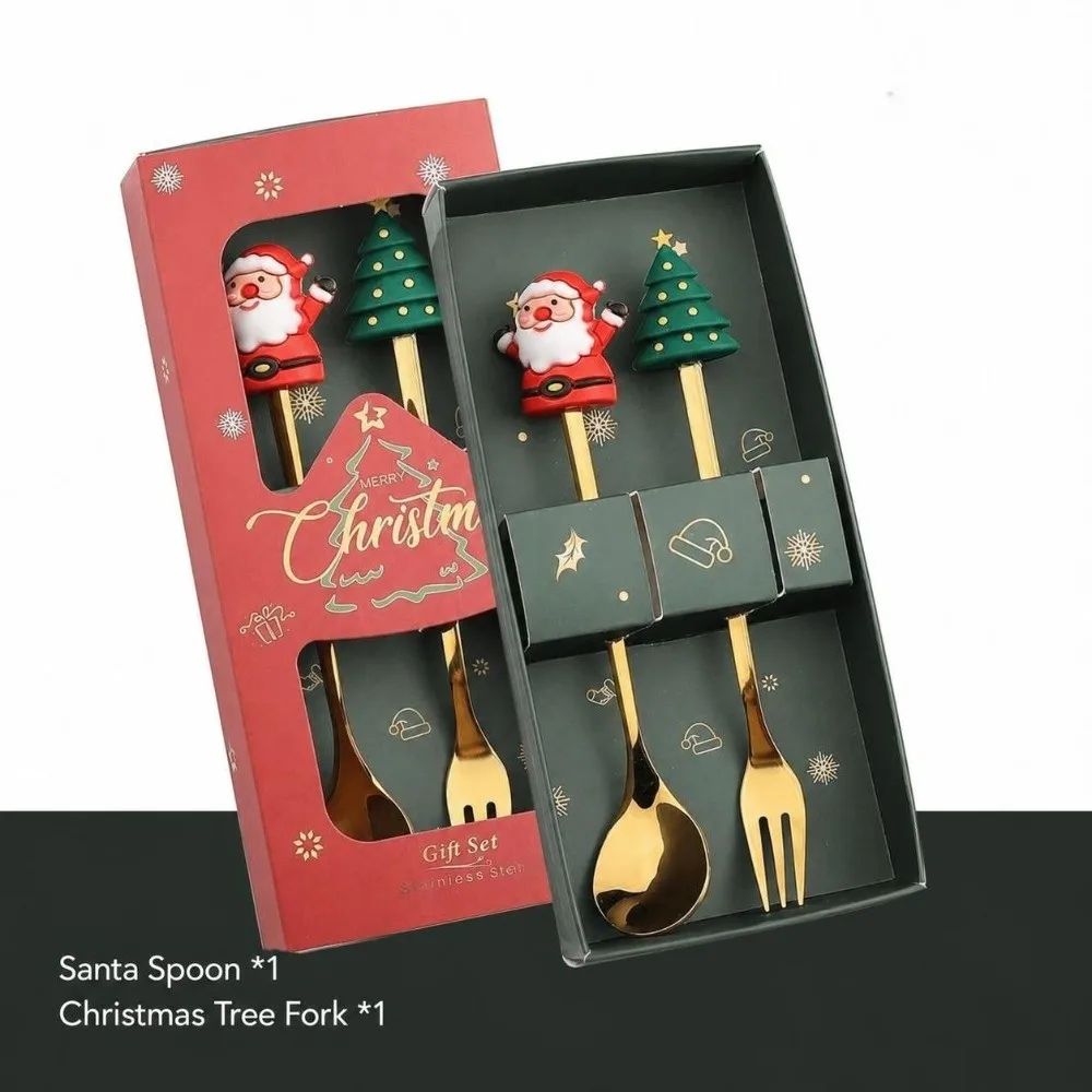 Tree/Star/Santa Motifs Christmas Coffee Spoons Mirror Polished Design Stainless Steel Spoon Set Stainless Steel Tableware