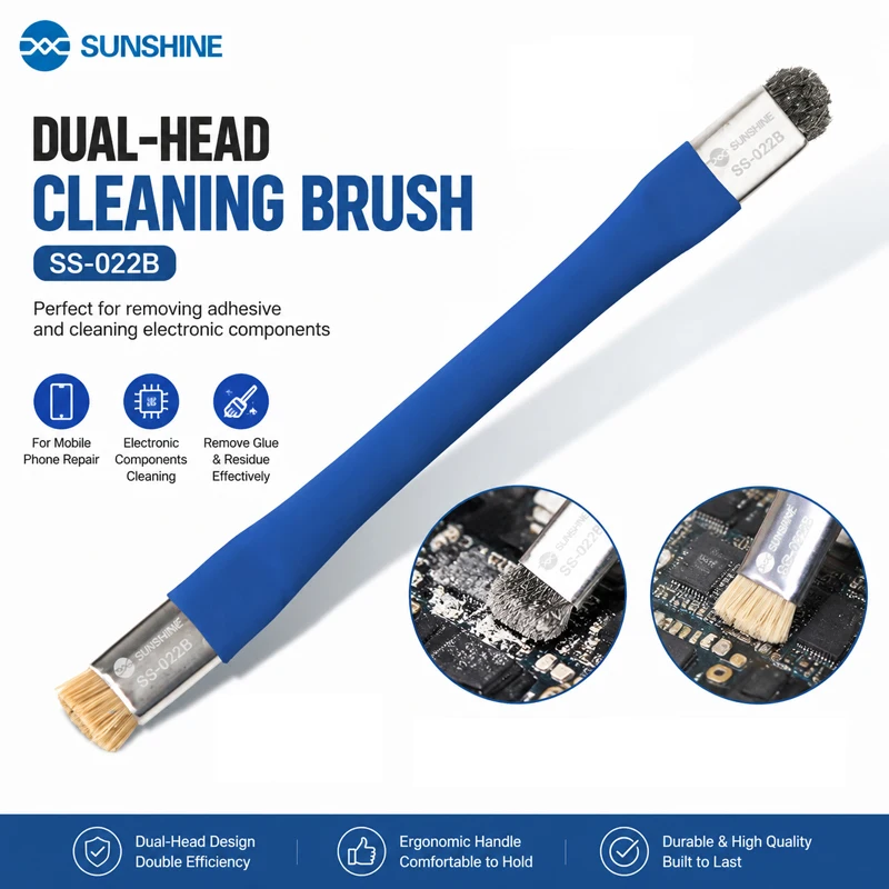 SUNSHINE SS-022B Double-Head Anti-Static Brush for Mobile Phone PC Motherboard Glue Removal Dust Cleaning Repair Tools